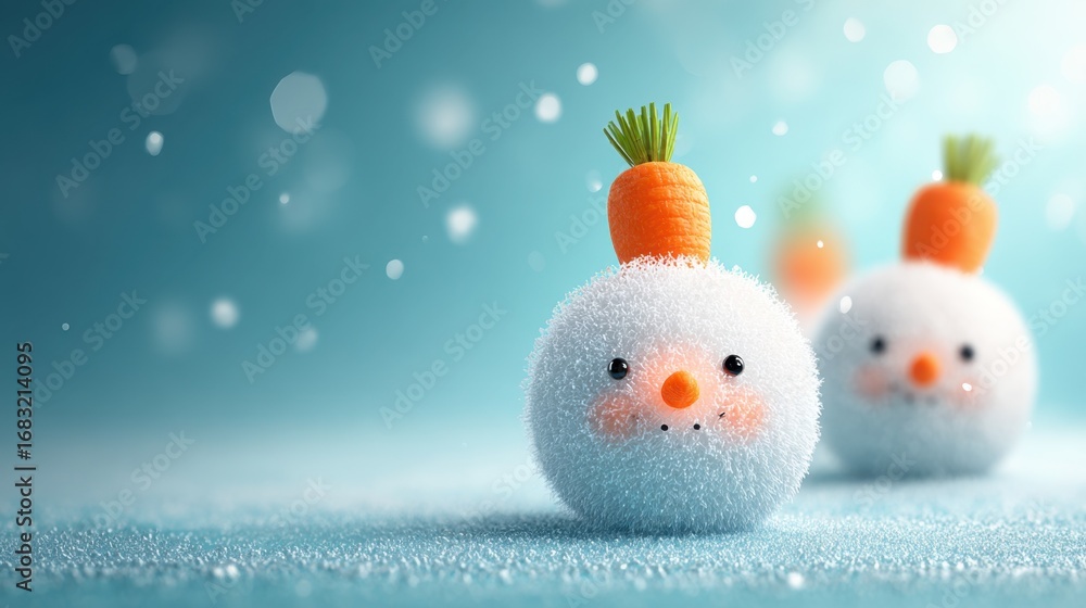 Obraz premium Cute and Whimsical Snowmen with Carrots on Heads in Soft Snowy Scene