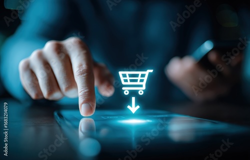 Person using tablet to add item to online shopping cart