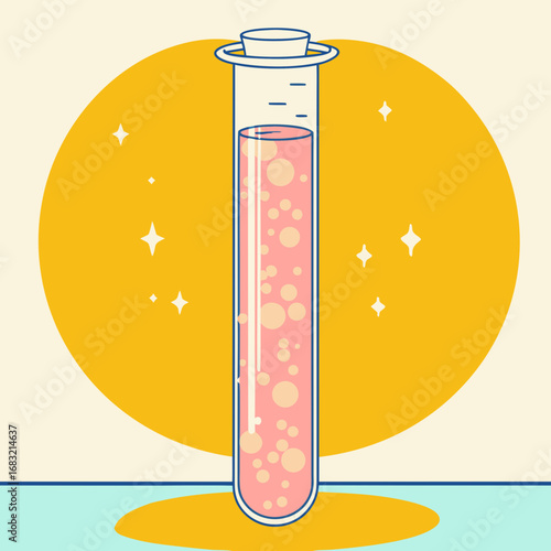 Glowing test tube with bubbles in a simple laboratory setting