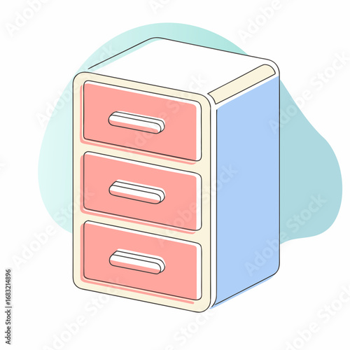 Filing cabinet icon with colorful drawers creates visual interest