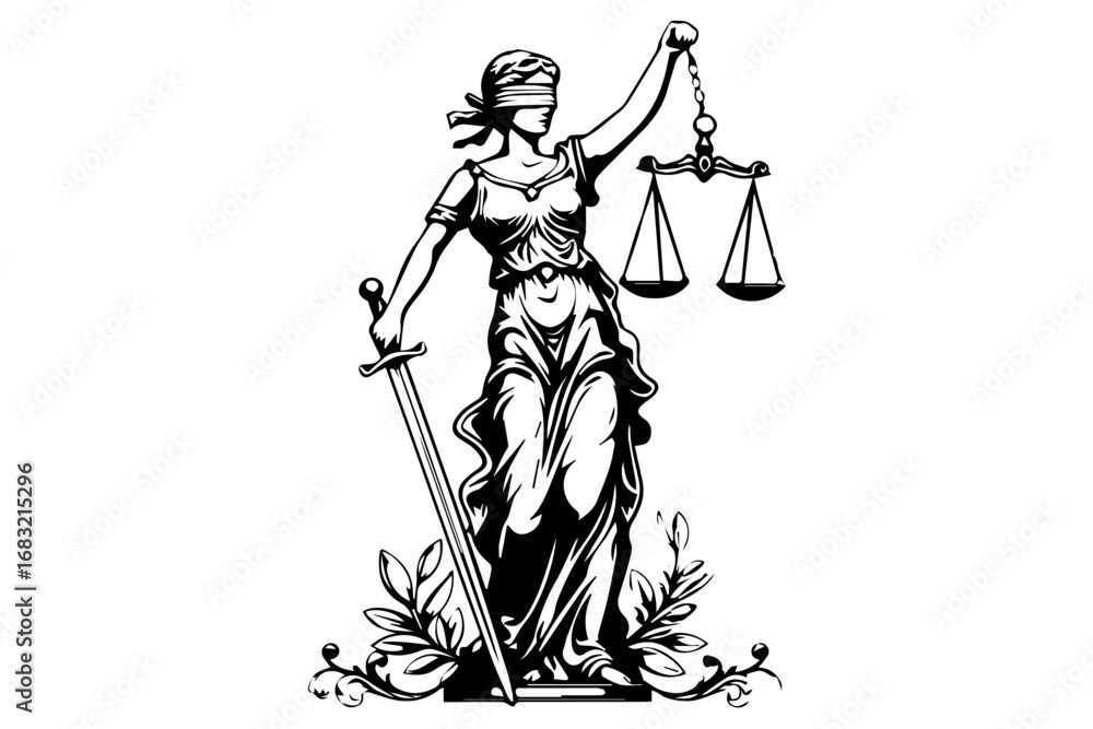 Fototapeta premium anthropomorphic statue of justice in law silhouette