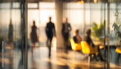 Blurred view of business people in an office space