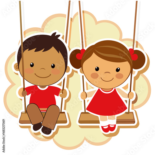 Children enjoying playtime on a swing set in the park