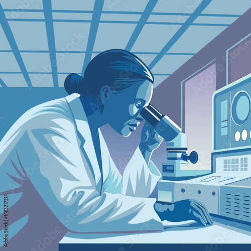 Scientist engages in detailed research through a microscope