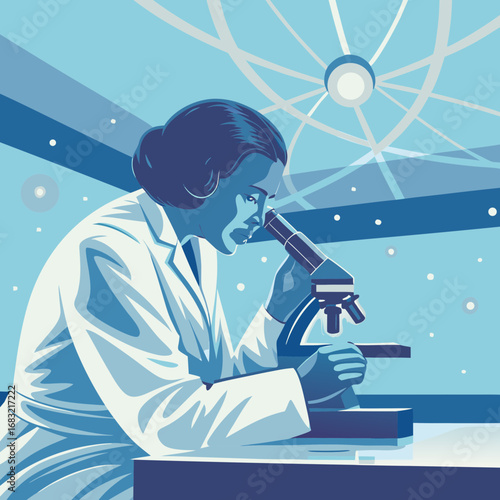 Scientist conducts research with microscope in sterile laboratory