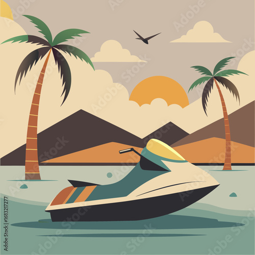 Enjoying a jetski ride during sunset on a tropical beach