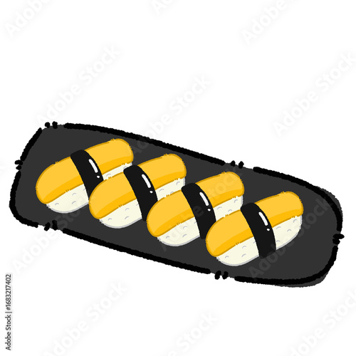 Tamago Sushi Illustration In Black Plate