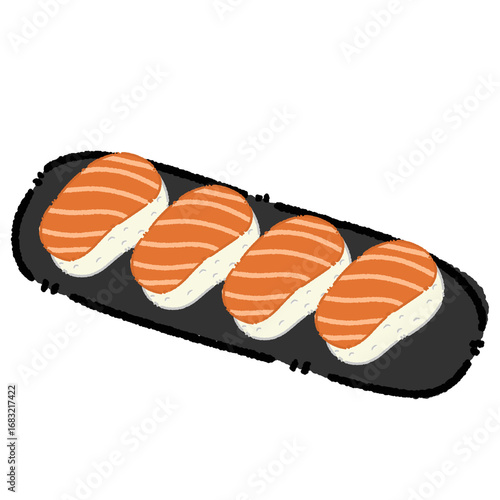 Sake Sushi Illustration In Black Plate