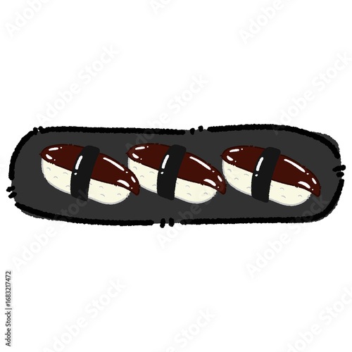 Unagi Sushi Illustration In Black Plate