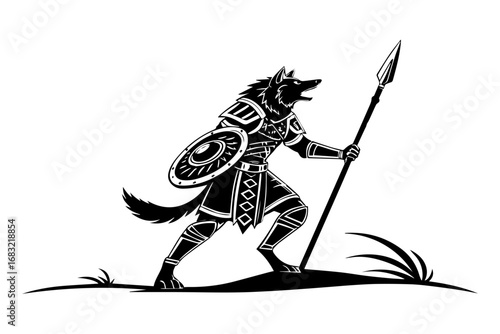 anthropomorphic great worrier wolf silhouette,