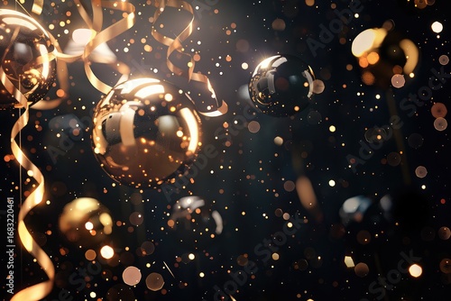 Luxurious greeting card with Black and Gold Balloons
