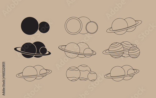 Hand drawn collection of planets and celestial bodies in space illustration