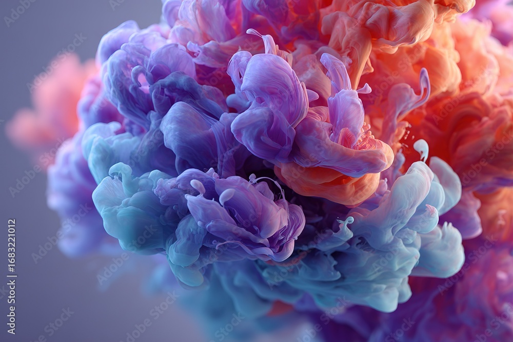 Fototapeta premium Colorful cloud of swirling ink creates an abstract art piece in vivid shades of pink and blue