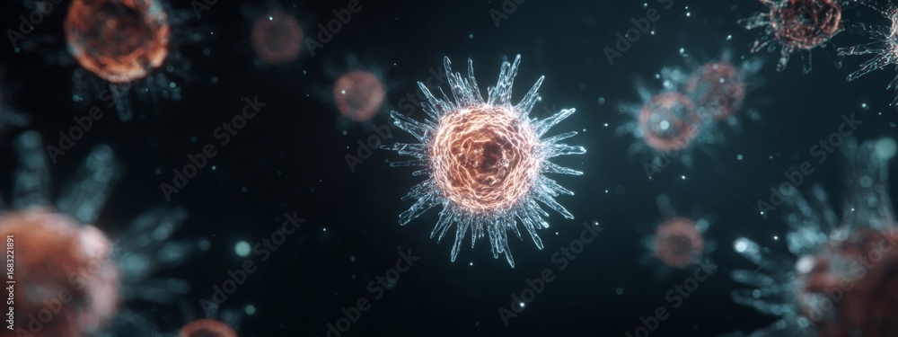 Obraz premium Futuristic Visualization of Immune System with Holographic Elements and Cellular Structures in a Digital Environment