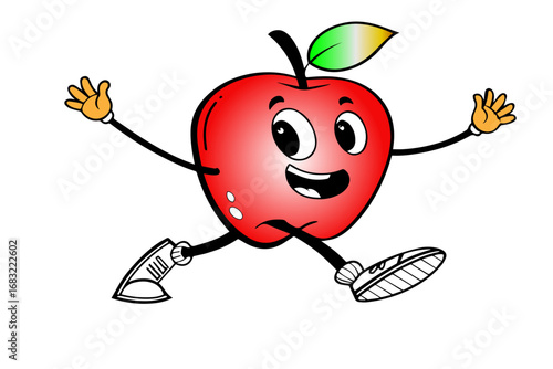 anthropomorphic apple running with joy silhouette