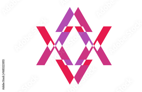 Abstract geometric mandala with intersecting red and purple polygons, modern decorative symmetrical vector design for posters, wallpapers, textiles, branding, digital art, and home decor.