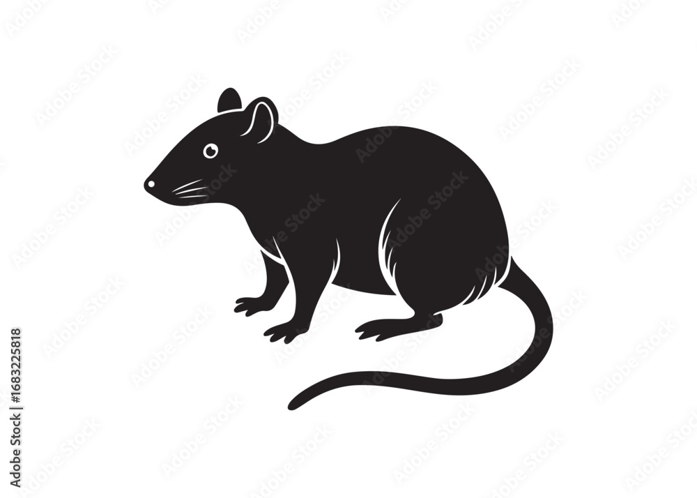 Fototapeta premium Simple black rat silhouette side view vector illustration in minimal style isolated on white background.