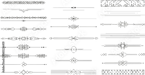 Create a kinds of deferent Decorative simple divider. Line borders, dividers for page, text underline, geometric separator in minimal retro style for wedding invitation cards, certificate. vector art 
