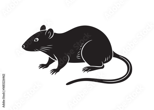 Black silhouette of rat in side profile vector icon minimal isolated design.