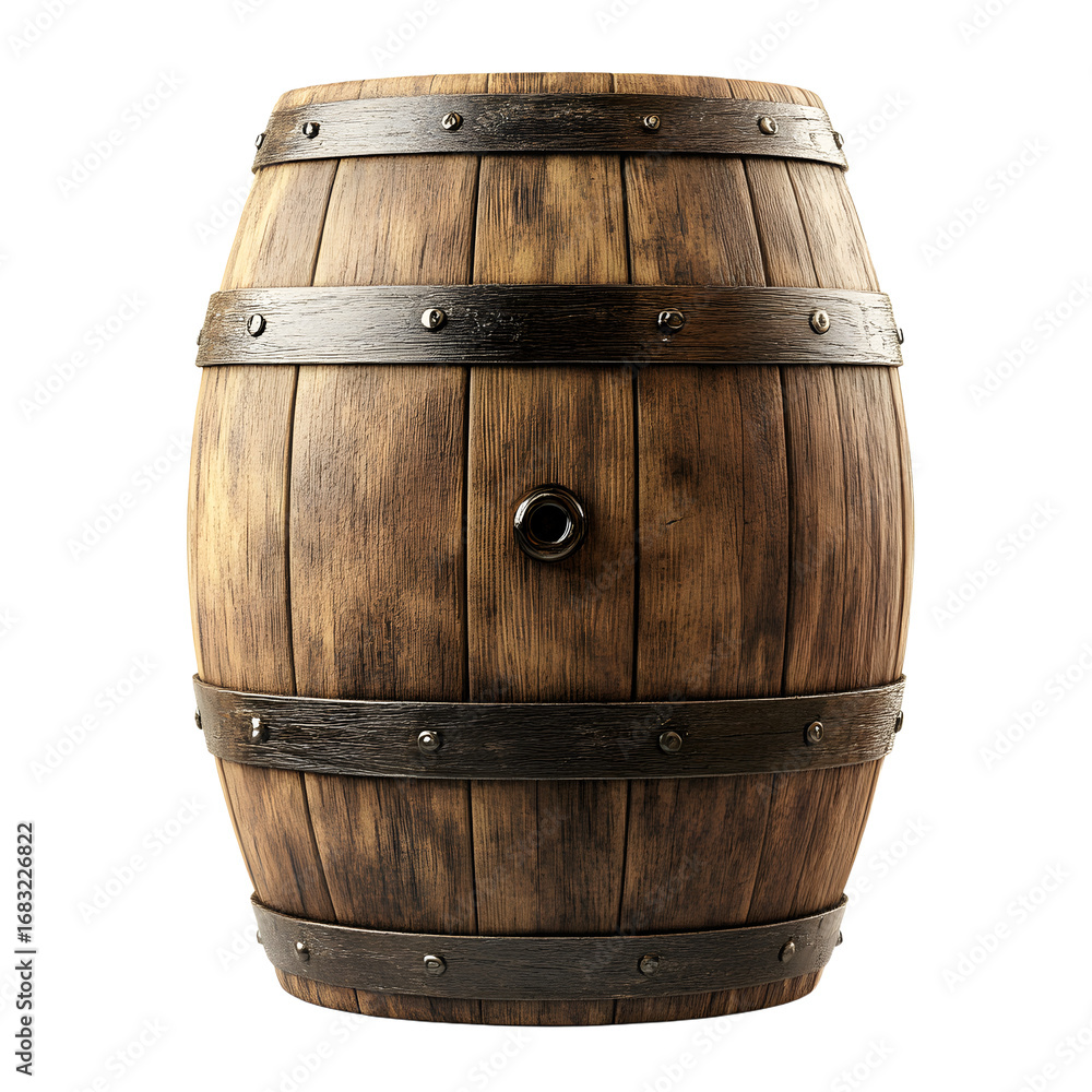Obraz premium Oak Barrel Isolated on White Background for Professional Use