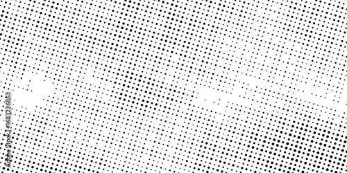Grunge halftone gradient background. Faded grit noise texture. White and black sand wallpaper. Retro pixelated backdrop. Anime or manga style comic overlay. Vector graphic design textured template