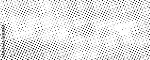Grunge halftone gradient background. Faded grit noise texture. White and black sand wallpaper. Retro pixelated backdrop. Anime or manga style comic overlay. Vector graphic design textured template