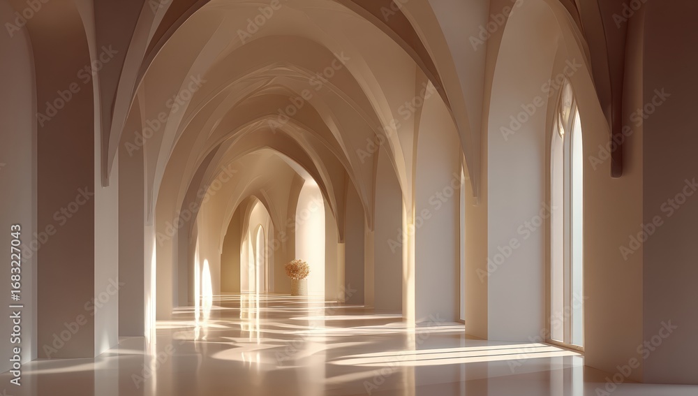 Fototapeta premium Sunlit, arched hallway