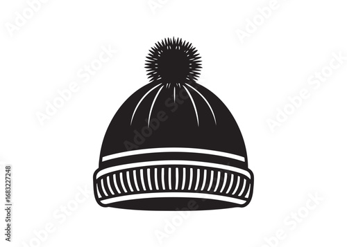 Winter beanie silhouette icon, bobble hat vector design for seasonal fashion and cold weather clothing.