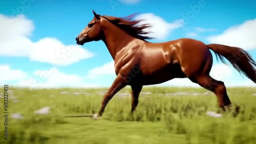 Chestnut Horse Galloping in Field