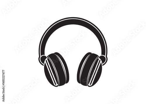 Modern earphone vector icon design, black silhouette of headphones for audio and music applications.