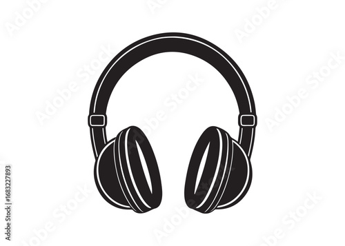 Modern earphone vector icon design, black silhouette of headphones for audio and music applications.