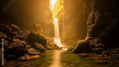 Golden Cave Waterfall Natures Hidden Oasis, Serene Beauty