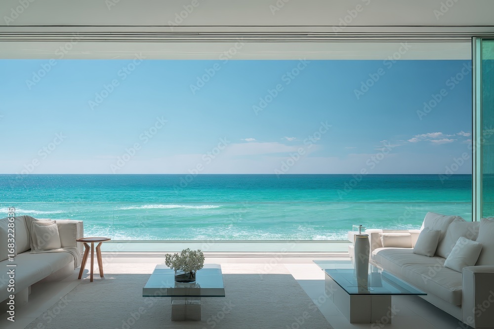 Fototapeta premium A living room with a view of the ocean