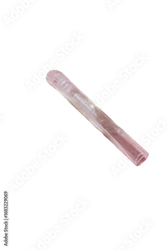 Pale pink, elongated, polished crystal rod