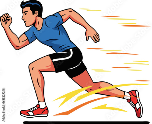 Cartoon athlete running fast in sportswear, dynamic sprinter illustration