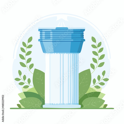 Minimalistischer Wasserfilter als Vektorgrafik, Symbol für Küche, Trinkwasser und Gesundheit.