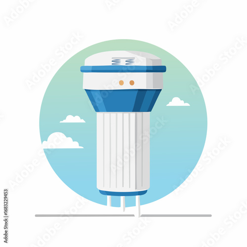 Minimalistischer Wasserfilter als Vektorgrafik, Symbol für Küche, Trinkwasser und Gesundheit.