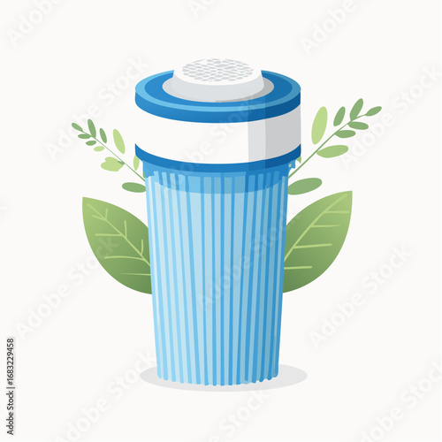 Minimalistischer Wasserfilter als Vektorgrafik, Symbol für Küche, Trinkwasser und Gesundheit.