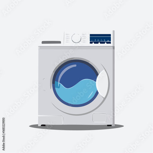 Minimalistische Waschmaschine als Vektorgrafik, Symbol für Wäsche, Haushalt und Sauberkeit.