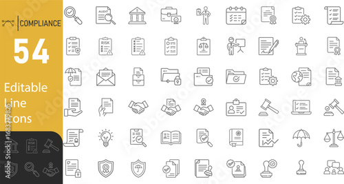 Collection Of Modern Editable Thin Stroke Line Style Compliance Icons Set For Legal Business And Regulatory Related Concepts Isolated On White Background
