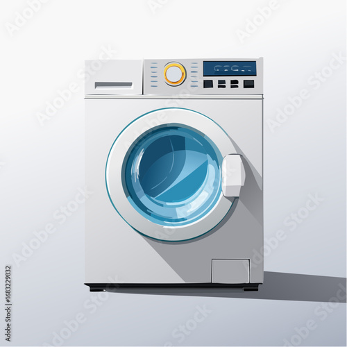 Minimalistische Waschmaschine als Vektorgrafik, Symbol für Wäsche, Haushalt und Sauberkeit.