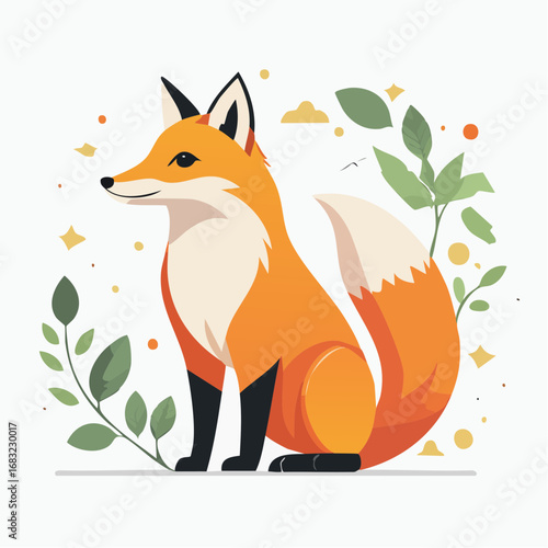 Minimalistischer Fuchs als Vektorgrafik, Symbol für Schlauheit, Natur und Wildnis.