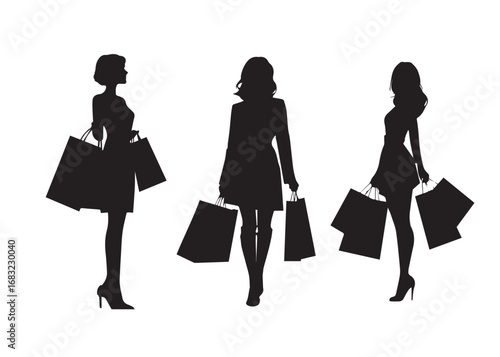 vector illustration silhouette of woman with shopping bags, shopping