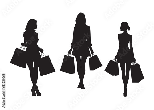 vector illustration silhouette of woman with shopping bags, shopping