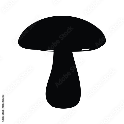 A bold silhouette of a mushroom against a stark white background illustration, shiitake mushroom silhouette vector illustration