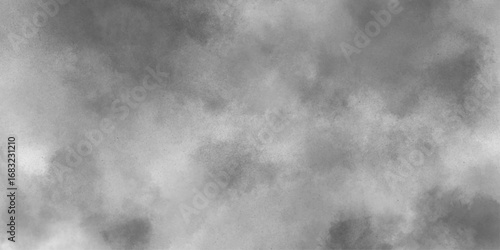 Abstract white and gray isolated cloud cumulus clouds. Gray aquarelle painted realistic fog or mist smoky textured canvas design. White and ash messy wall stucco texture background.	