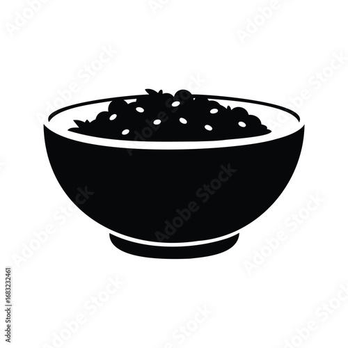 Illustration of a bowl full of textured food in solid black color, lentils bowl silhouette vector illustration