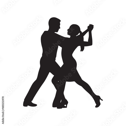 Silhouette of tango dancers passionately moving on the dance floor in perfect synchrony and harmony