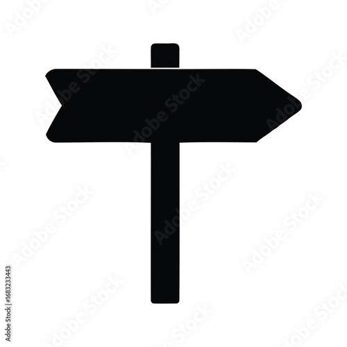 Black arrow signpost pointing to the right, indicating the direction to follow, one way sign silhouette vector illustration