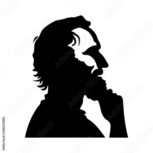 Abraham Lincoln silhouette against cosmic nebula, hyperrealistic dark fantasy art of galaxies, decisions, and infinite mysteries